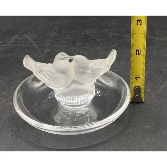 Lalique France Signed Birds Crystal Ring Trinket Dish Deux Colombes Kissing - Picture 8 of 11